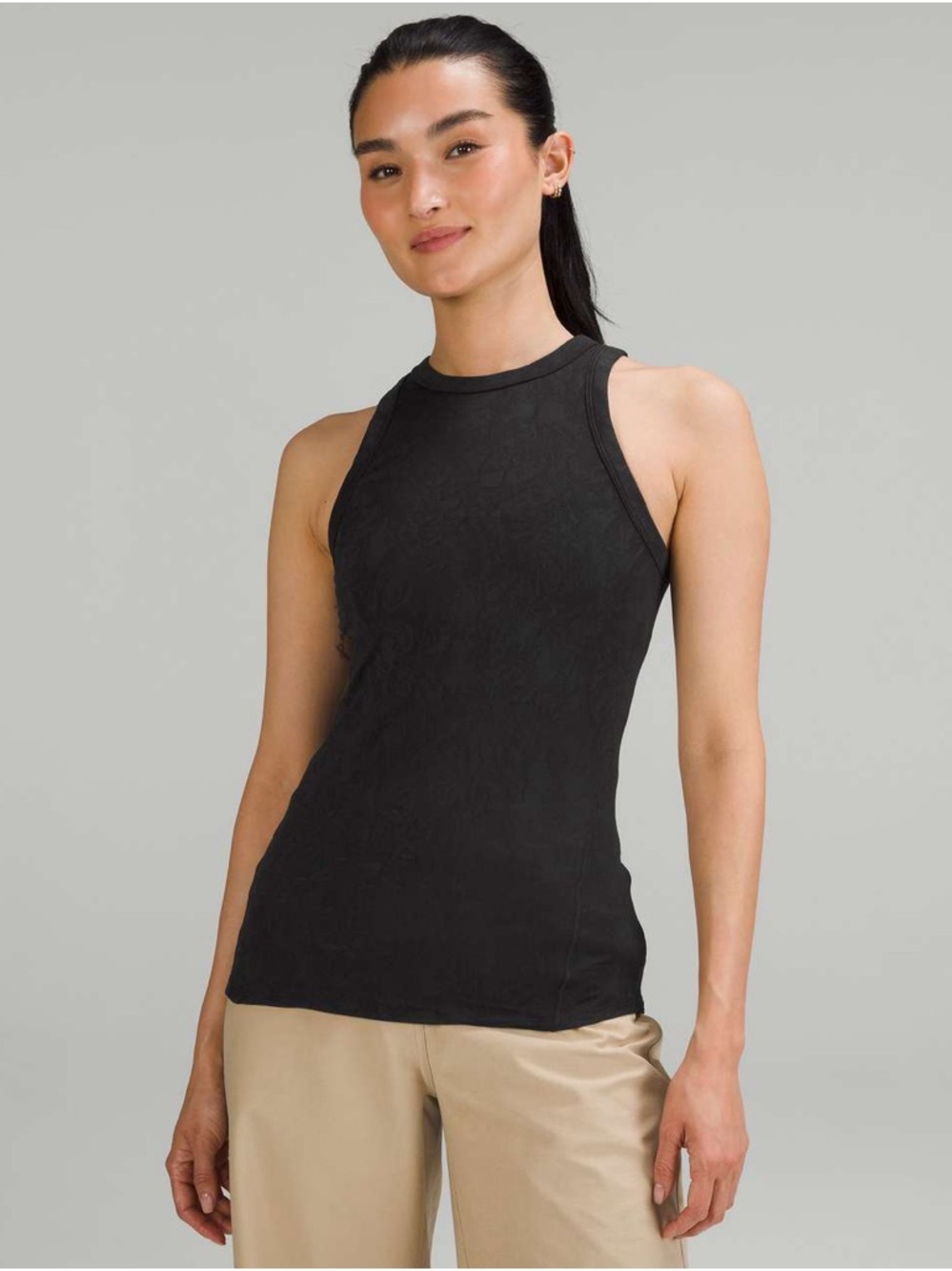 Lululemon Hold Tight High Neck Tank Top Jacquard Crumple Mini Jacquard Black